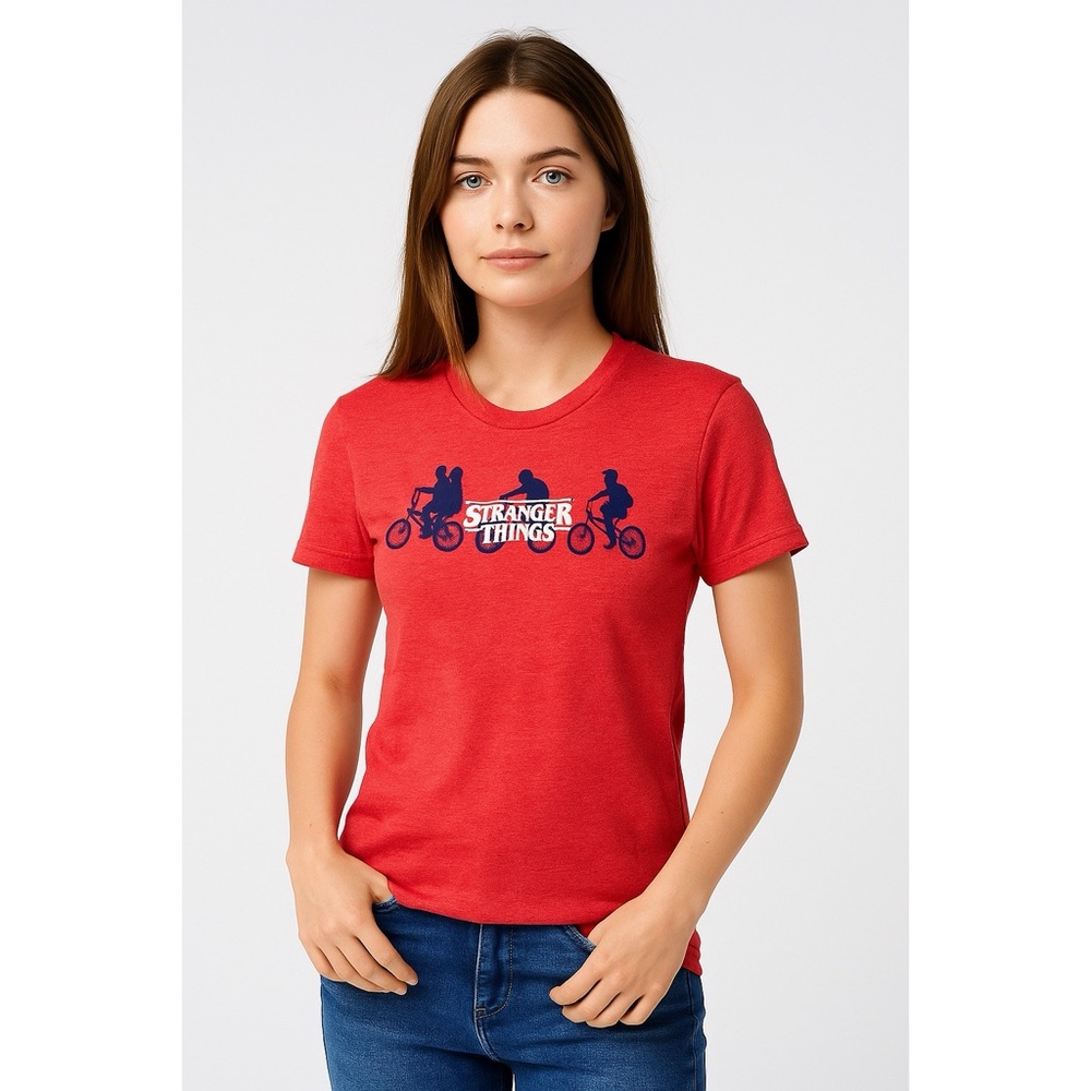 Stranger Things Graphic Logo Short Sleeve VTG Crewneck Retro Vibes Marled Shirt